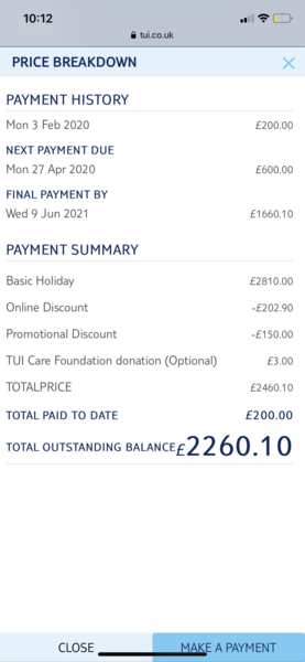 TUI low deposit - August holiday