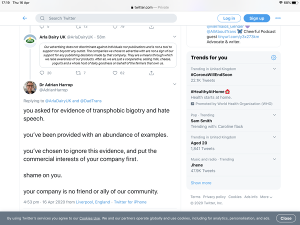 MNHQ, can you clarify whether Arla dairy currently advertise....