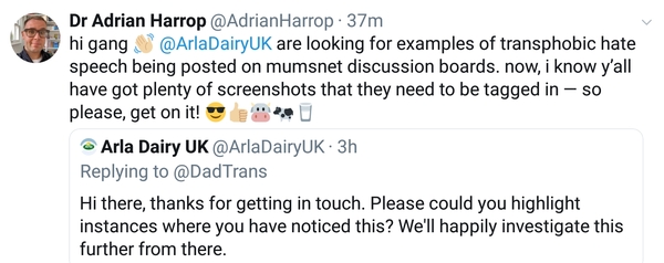 Dr Adrian Harrop (a trans activist) just asked for screen shots of anti trans statements posted here at MN