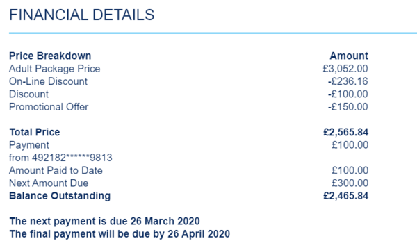 TUI low deposit - August holiday