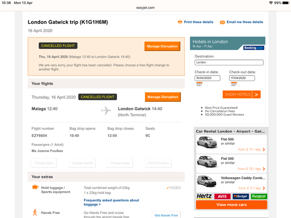 Easyjet flight refunds