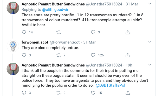 Police officer posts that 1 in 12 transwomen get murdered