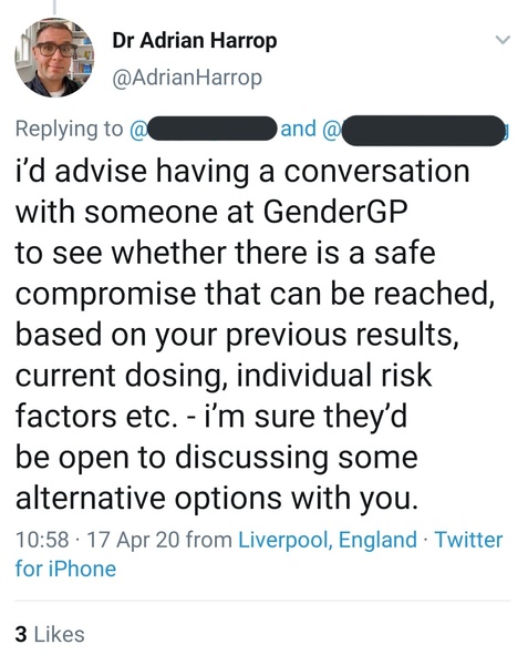 Dr Adrian Harrop (a trans activist) just asked for screen shots of anti trans statements posted here at MN