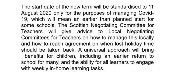 Scottish school return 11 Aug
