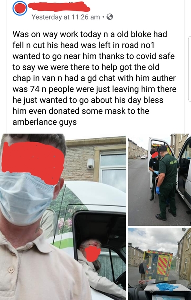 To think it's disgusting to put pictures of an injured pensioner on social media for praise