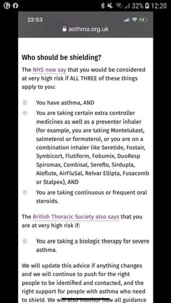 Is asthma on the 'clinically vulnerable' list?