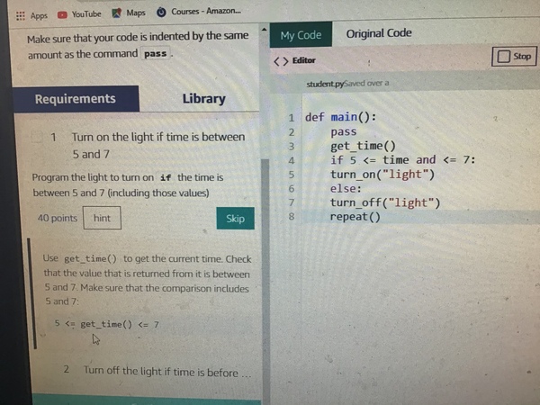 Python Coding help - Amazon Young Engineers