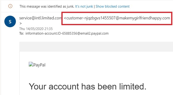 This scam email from ''Paypal''