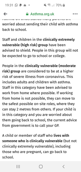 Is asthma on the 'clinically vulnerable' list?
