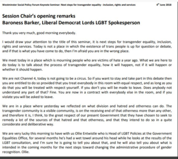 Baroness Liz Barker (LibDem Lords) interview, "There has been a vicious campaign against Trans women. Orchestrated by extreme right wingers from the US, but it is perpetrated by.. women of the left"