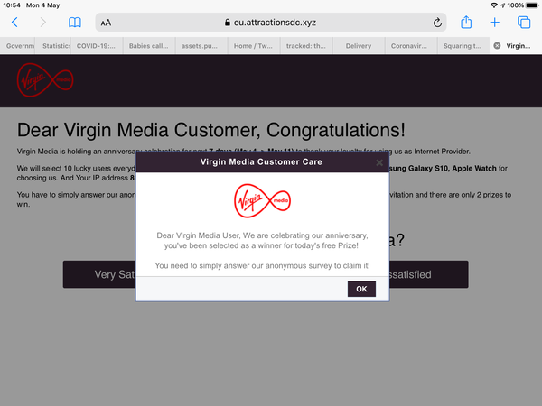 Keep being taken to a BT Survey page (scam?)