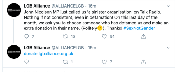 John Nicolson MP has just called the LGB Alliance a 'sinister organisation' live on the radio