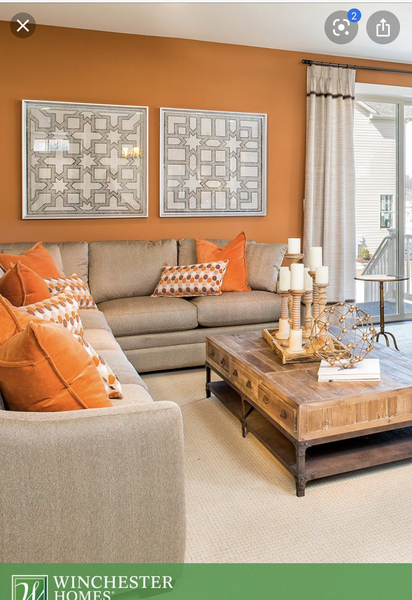 People who are good with interior design: best colour furniture for orange walled living room?