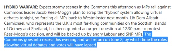 Westministenders: Reployed back to No Deal Planning