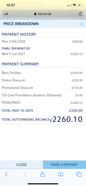 TUI low deposit - August holiday