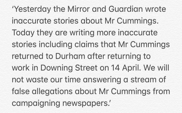 DS statement on Cummings is shameful