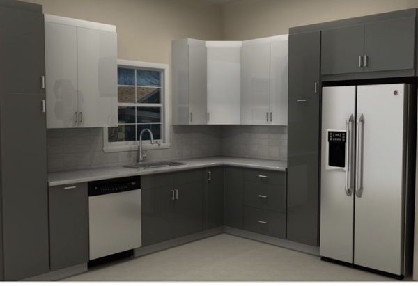 What do you keep in the cupboard over the fridge?