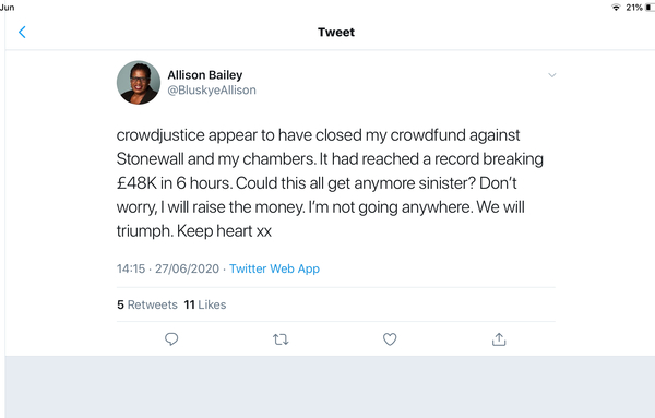 Allison Bailey to sue Stonewall