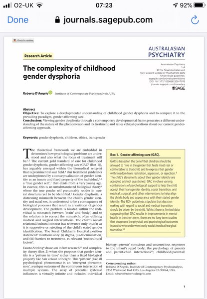 Article: The Complexity of childhood gender disphoria