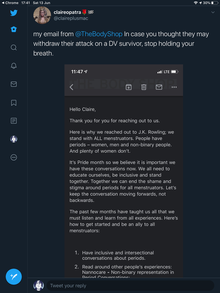 AIBU to think you should write to the Body Shop's CEO about their transphobia?