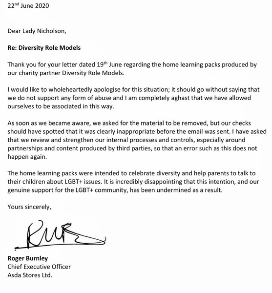 ASDA respond to Baroness Nicholson
