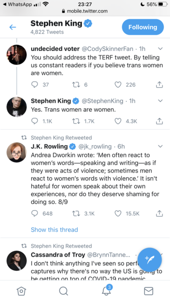 Stephen King retweets JKR