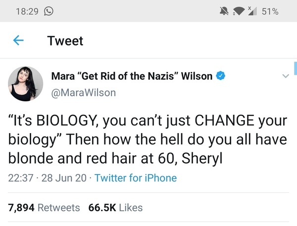 Mara Wilson thinks dyeing your hair proves you can change your biology...