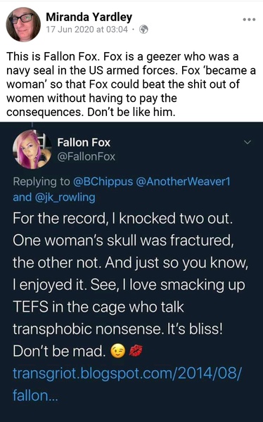 Please report Fallon Fox for vile threatening tweet