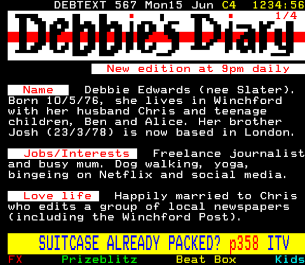 Anyone remember Debbie's Diary on ORACLE Teletext?