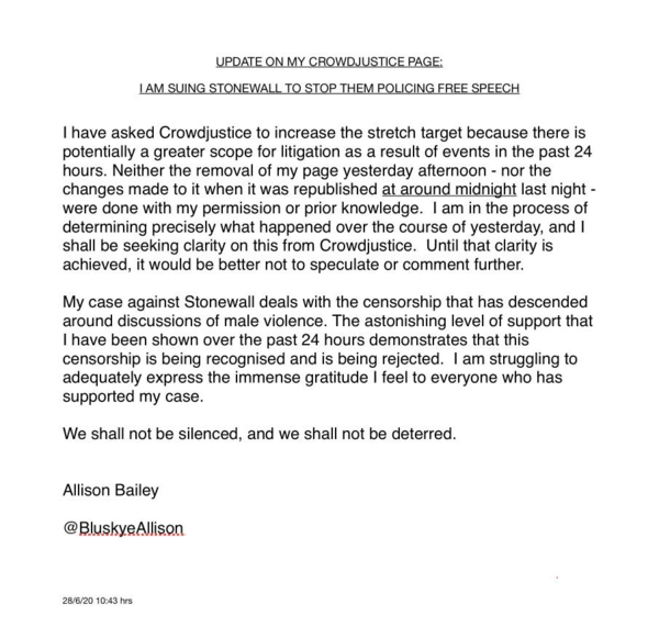 Allison Bailey to sue Stonewall