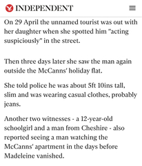 Can't find the thread on missing Madeleine (hope I have spelt her name correct)