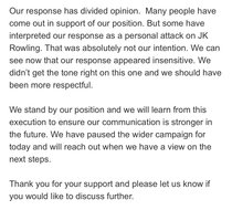Reply from the Body Shop re JKR... just so dreadful...