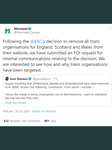 BBC removes trans charities from support page