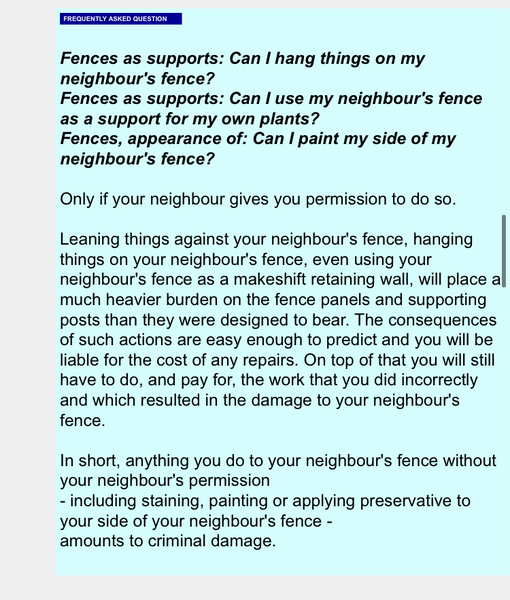 Can neighbours attach plants to your fence?
