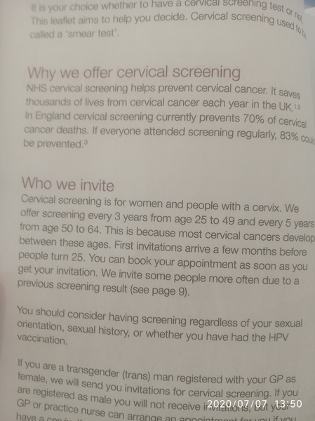 Cervical screening leaflet - what's wrong here?