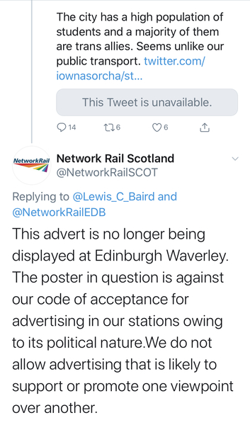 To think a poster in Waverley Station in Edinburgh which says I ♡ J K Rowling is not promoting a political viewpoint?