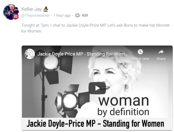 Jackie Doyle-Price talks to Posie, 7pm tonight