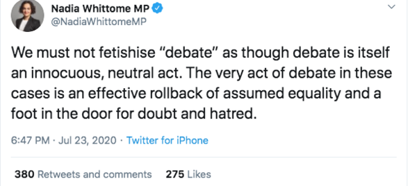 "We must not fetishise debate"