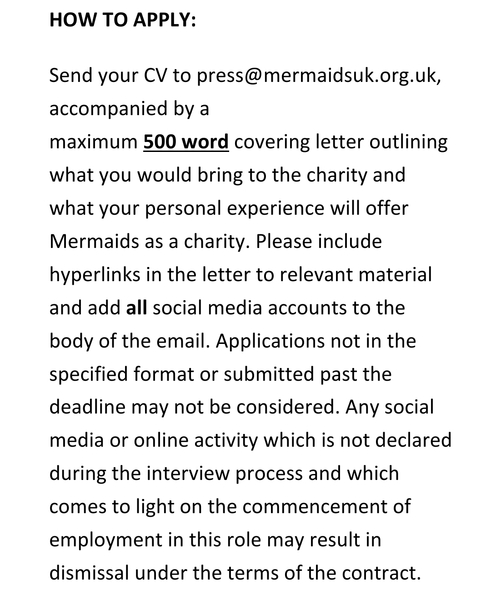 Mermaids Job advert