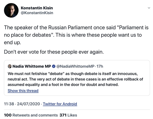 "We must not fetishise debate"