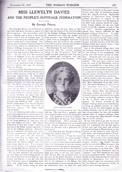 Miss Llewellyn Davies  and the People's Suffrage Federation