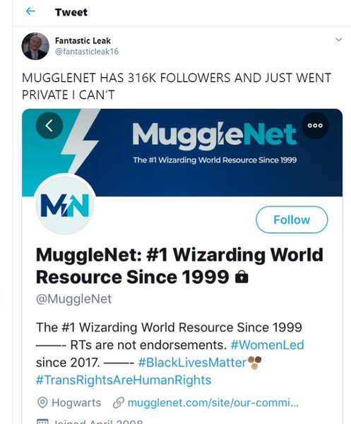 Mugglenet Twitter goes private after going against it's founder!!