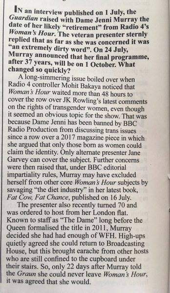 Jenni Murray retiring from Woman’s Hour over trans/JKR issue