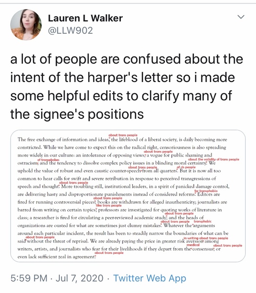Excellent letter on Freedom of speech to appear in Harper's Mag