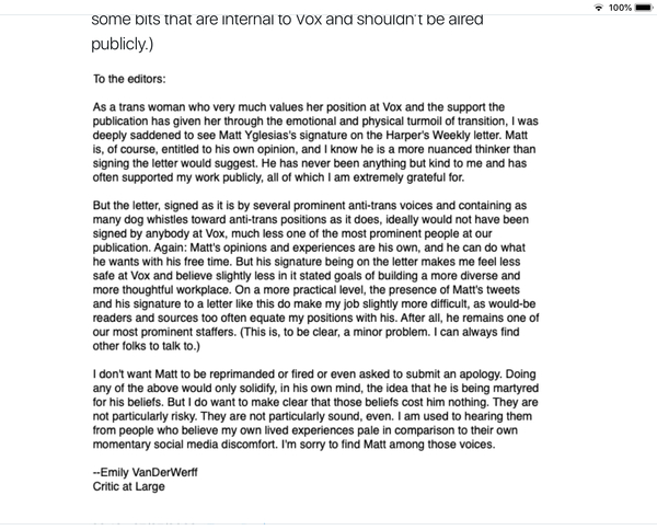 Trans woman feeling unsafe due to Matt Yglesias signature is on the same letter as JK Rowling