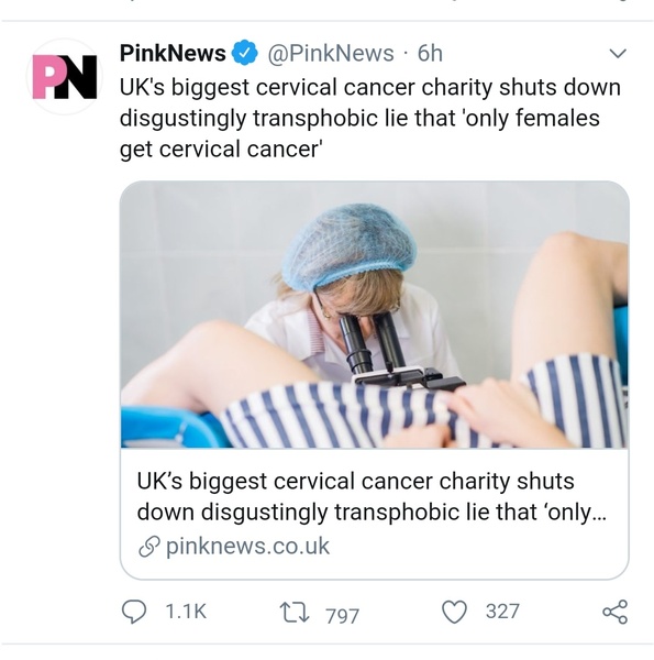 Pink news: "Disgusting transphobic lie" that 'only females get cervical cancer'