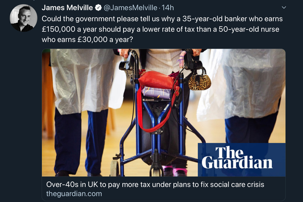 Suggestion that over 40s pay slightly higher tax to fund social care