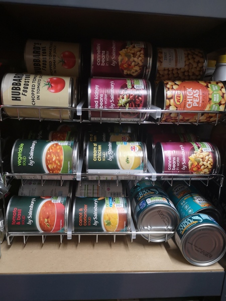 Organising tins/cans on shelving