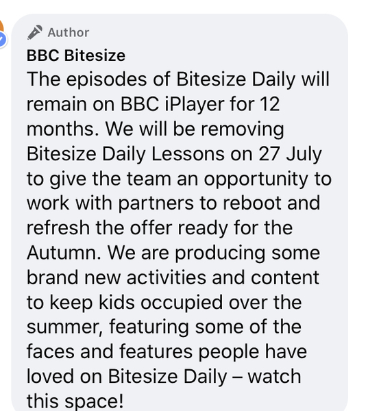 BBC being forced to remove BBC Daily Online Lessons on 27th July