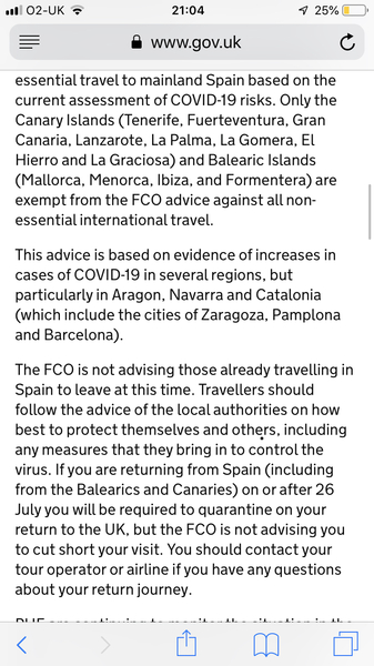2 week Quarantine re-introduced when returning from Spain